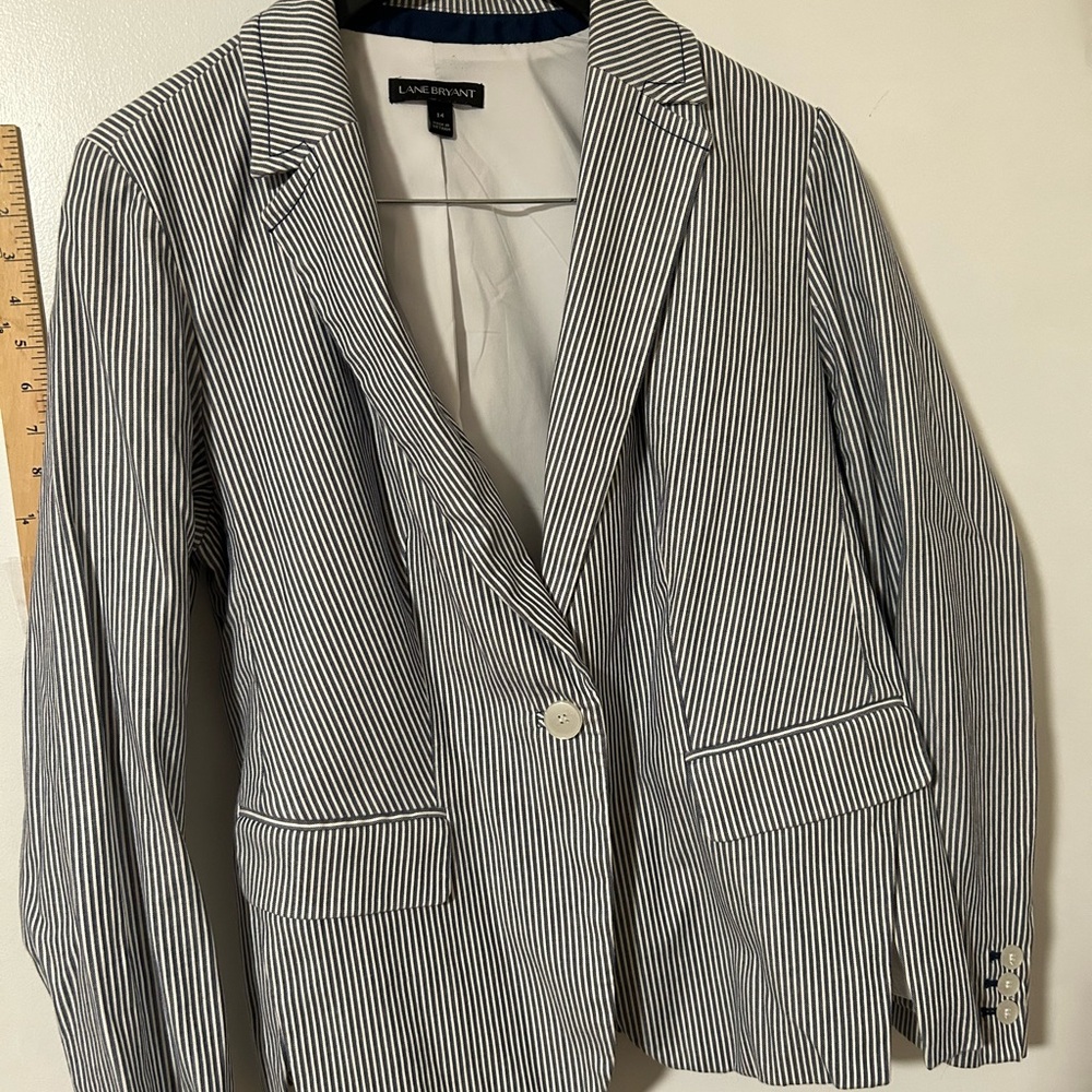 Lane Bryant Navy and White Pinstripe Blazer